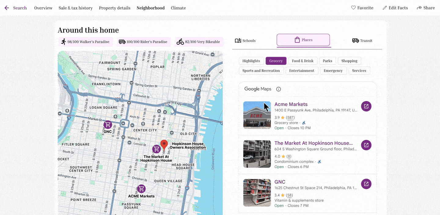 Google Maps Platform Places UI Kit로 장소 데이터를 부동산 서비스에 적용하는 예시 이미지