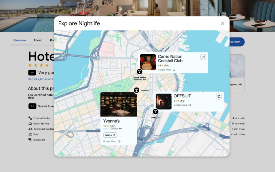Google Maps Platform Places UI Kit로 장소 데이터를 여행 서비스에 적용하는 예시 이미지